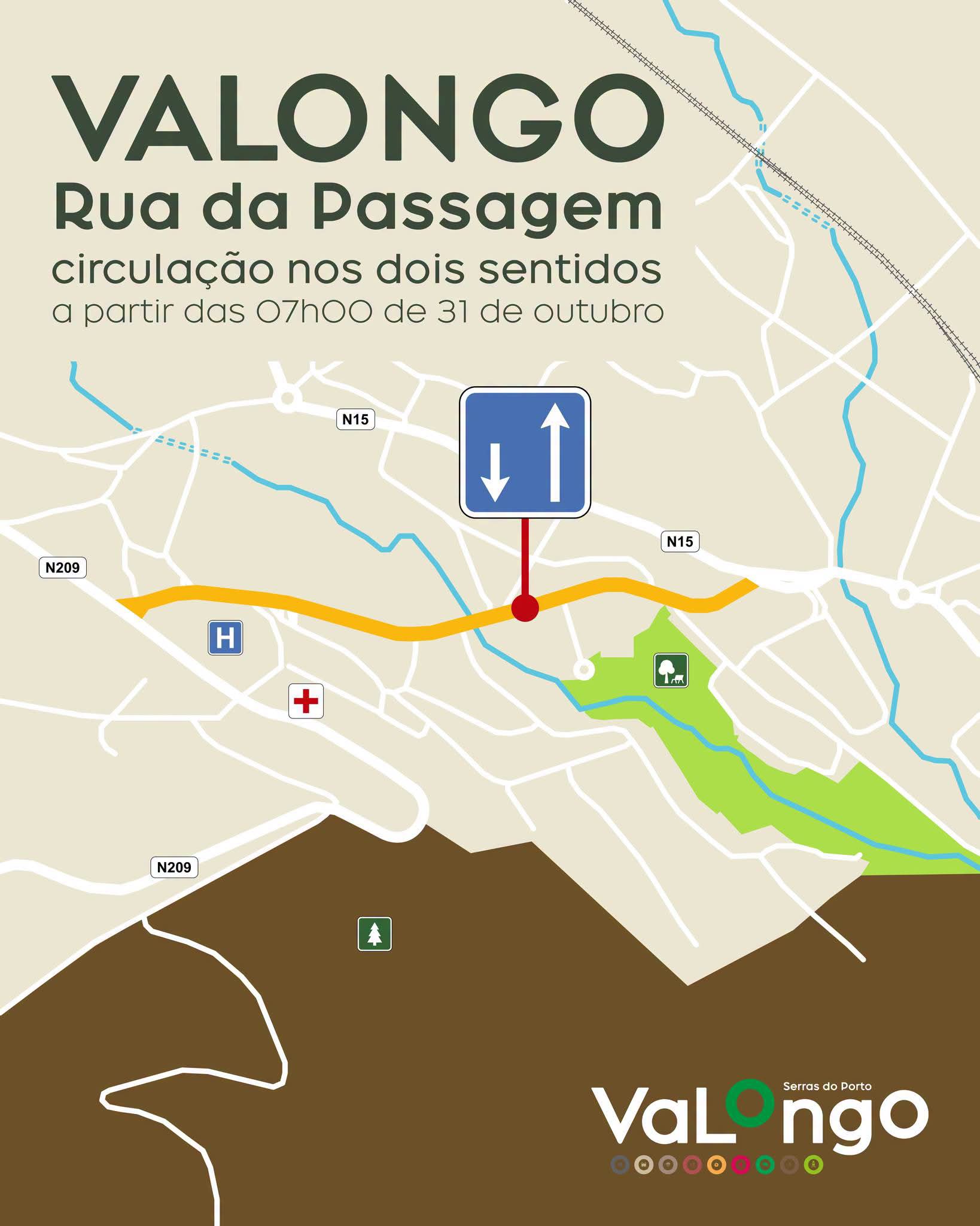 Mapa da Rua da Passagem, em Valongo, com circulação nos dois sentidos a partir de 31 de outubro