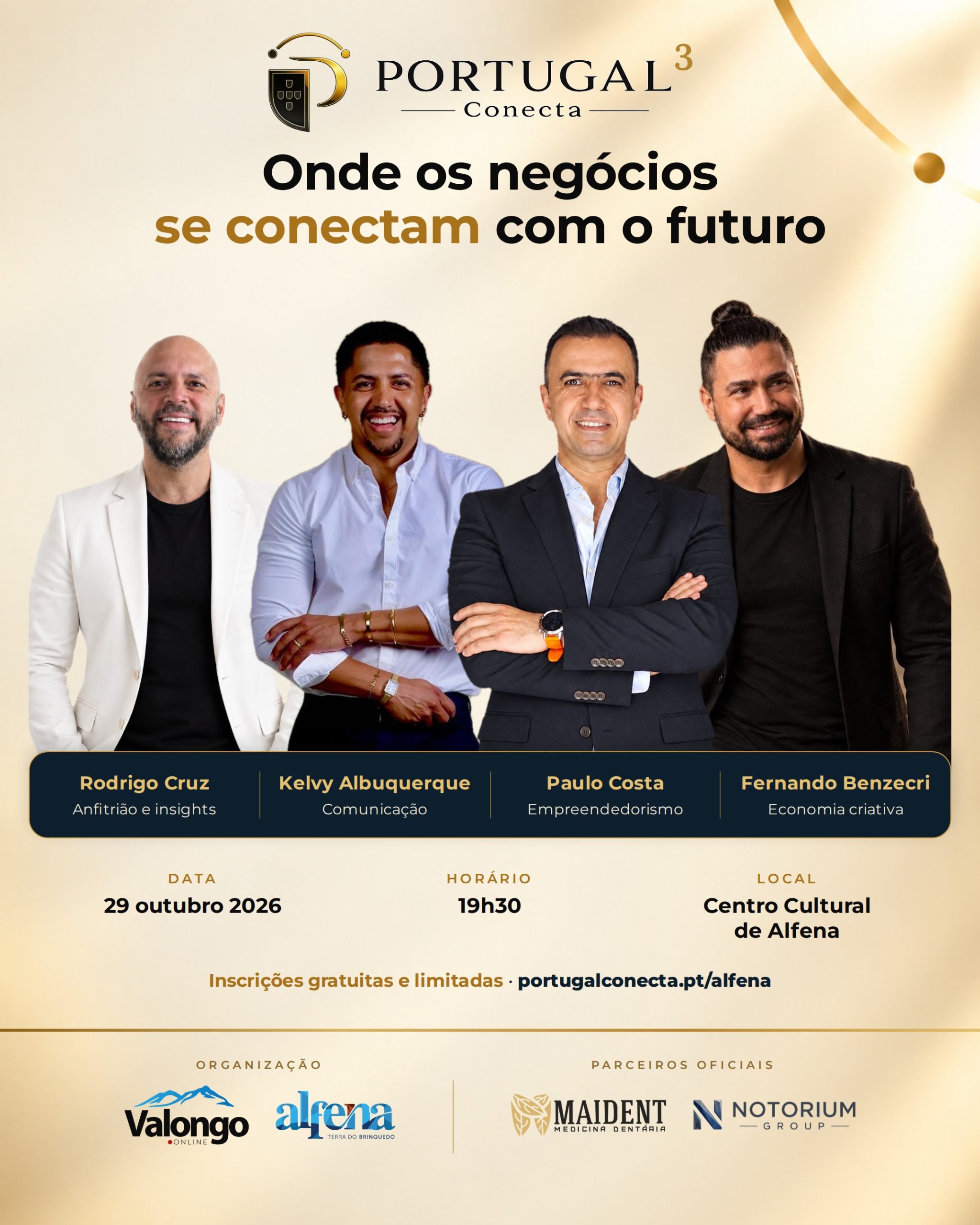 Cartaz da 3.ª edição do Portugal Conecta, em Alfena, com Rodrigo Cruz, Kelvy Albuquerque, Paulo Costa e Fernando Benzecri