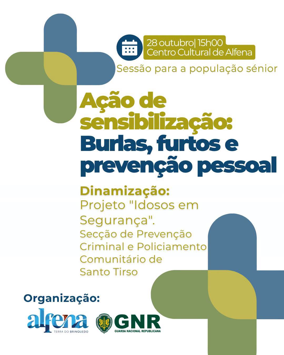 Cartaz da ação de sensibilização sobre burlas e furtos para seniores em Alfena